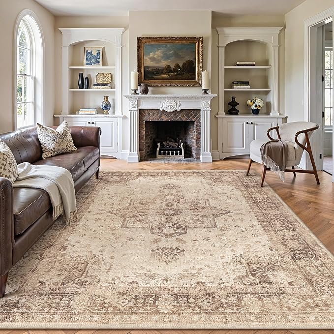 Brown 6x9 Area Rug Washable Vintage Living Room Carpet Non Slip Retro - Image 4