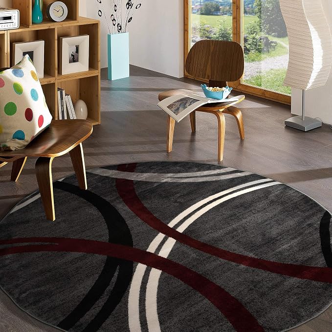 Rugshop Modern Wavy Circles Design Non-Shedding Round Rug, Carpet - Image 9