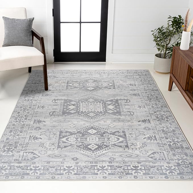 JONATHAN Y Modern Vintage Medallion Light Grey Indoor Area Rug, Easy-Cleaning by JONATHANY