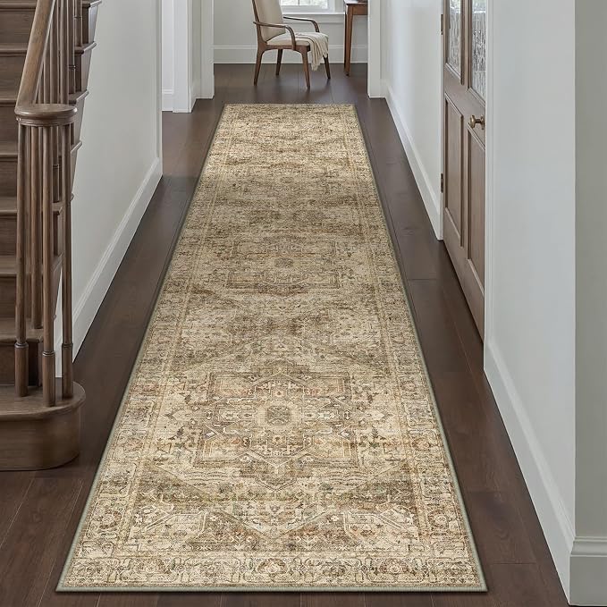 Brown Multi Hallway Runner Rug 3x7 Vintage Washable Distressed Area Carpet - Image 6