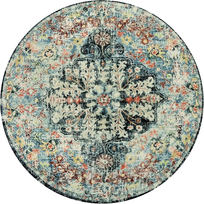 Lahome Bohemian Floral Medallion Round Rug - 4Ft Entryway Round Area Rug Soft - Image 9