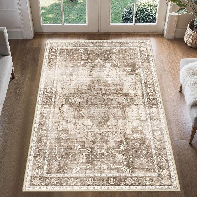 3x5 Area Rugs for Living Room, Machine Washable Non Slip Vintage Rugs, Low Pile by BESBLEE