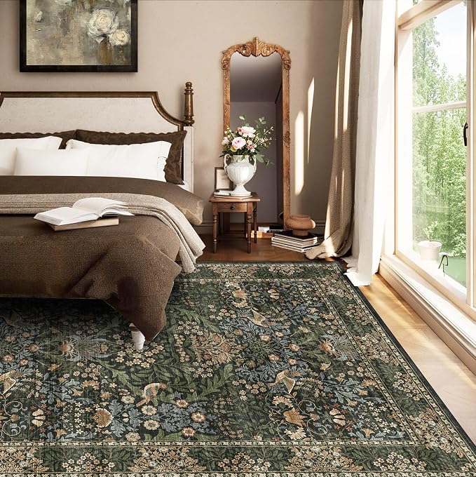 5x7 Floral Washable Area Rug for Living Room, Vintage Boho Rugs for Bedroom - Image 3