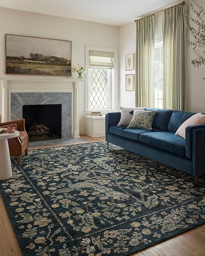 Loloi Rifle Paper Co. Laurel Collection LAU-05 Navy/Multi 2'-8" x 10' Runner Rug by Loloi