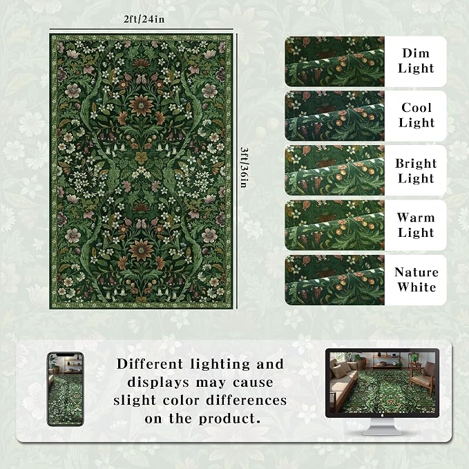 Floral 2x3 Entryway Rug, Washable Front Door Mat Indoor Non Slip Low Pile Small - Image 2