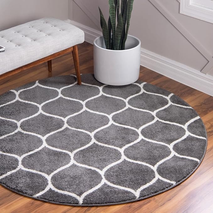 Rugs.com Lattice Frieze Collection Rug – 3' Round Dark Gray Medium Rug Perfect by Rugscom