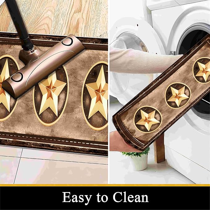 Gold Five-Point Star Runner Rug, 2x8ft Washable Hallway Badge Carpet, Corridor - Image 5