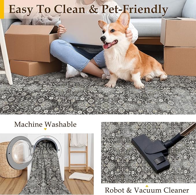 Black Runner Rug 2x6 Vintage Area Carpet Hallway Long Indoor Kitchen Washable - Image 4