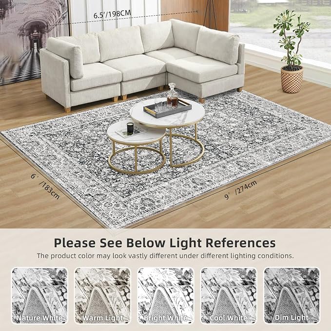 Deerly Grey Rug 6x9 Rugs for Living Room Distressed, Washable Area Rugs Non - Image 2