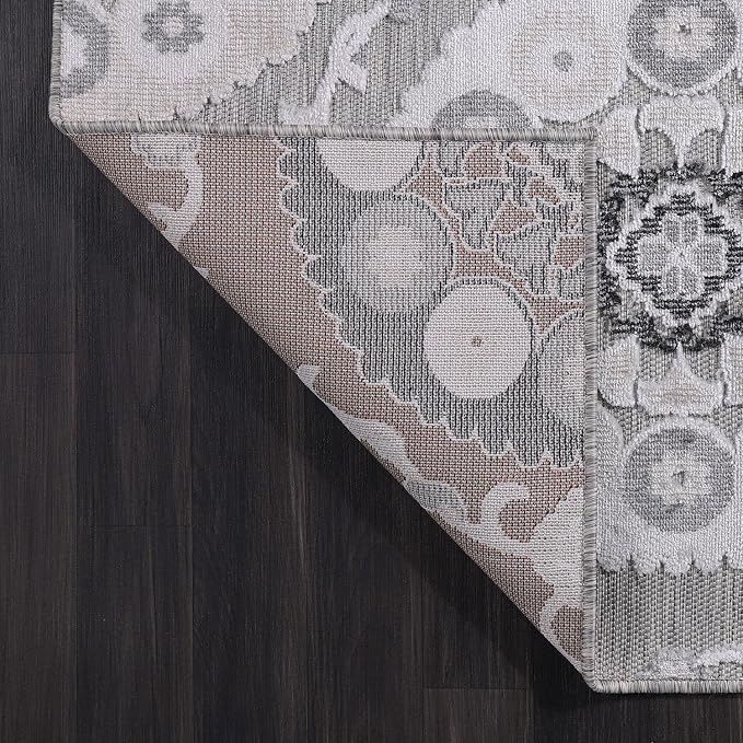 CAMILSON Indoor Outdoor Rug 5x7 Bohemian Medallion Floral Area Rugs - Image 9