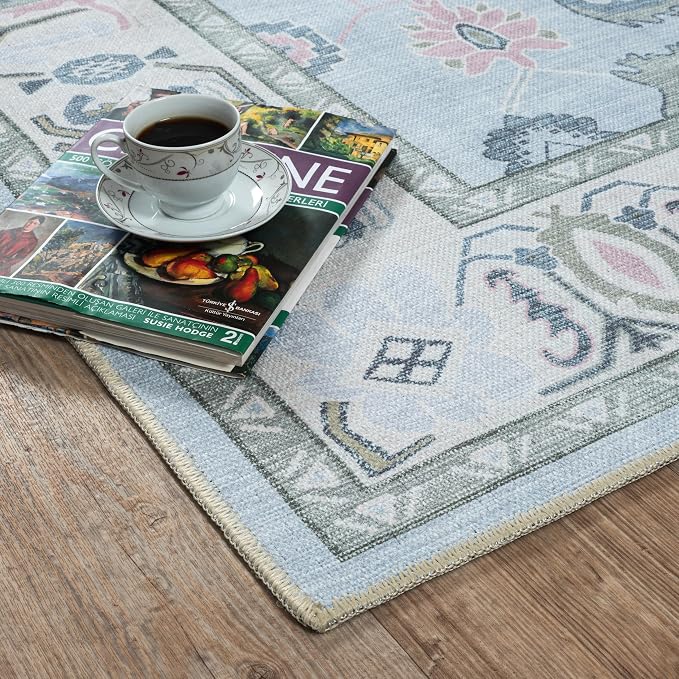 Fame Living Cream Blue Oushak Rug, Extra Large Area Rugs - Image 8