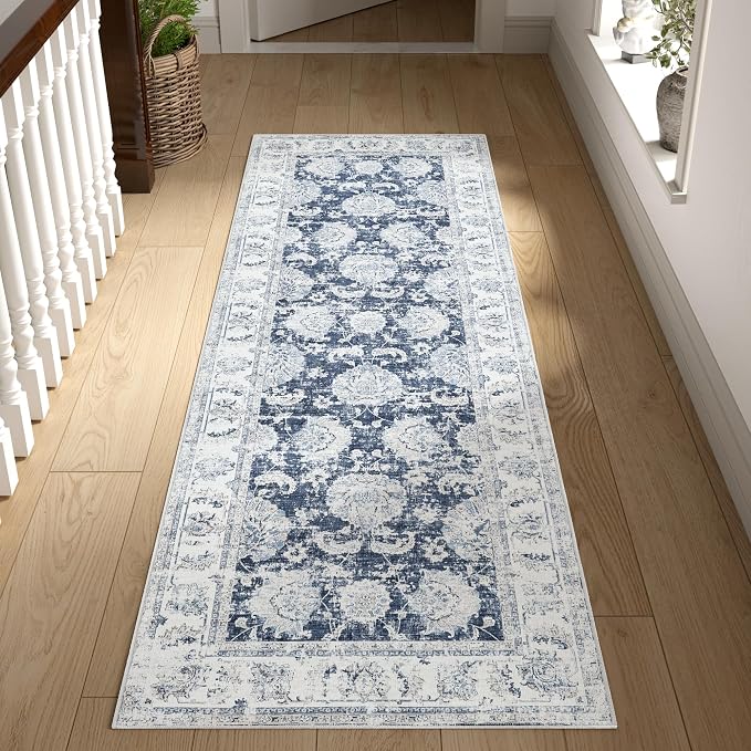 jinchan Fiora Runner Rug 2x5 Washable Hallway Runner- Vintage Floral Non Slip by JINCHAN