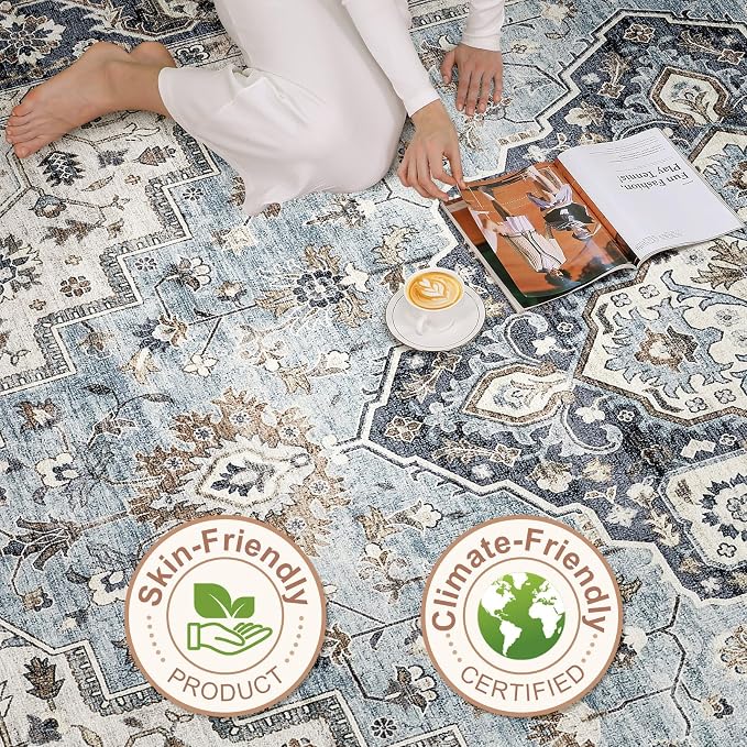 9x12 Area Rug Living Room: Washable Boho Large Neutral Vintage Soft Rugs Stain - Image 8