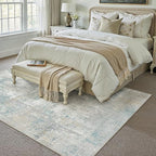 5x7 Washable Area Rug Blue Cream Abstract Living Room Bedroom Carpet Neutral - Image 3