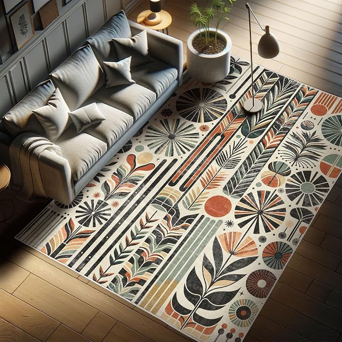 Ambesonne Bohemian Decorative Rug, Retro Mid Century Inspired Abstract Patterns by Ambesonne