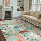 Green Area Rug 5x7 Floral Washable Living Room Kitchen Boho Carpet Non Slip Low - Image 5