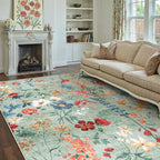 Green Area Rug 8x10 Floral Washable Living Room Kitchen Boho Carpet Non Slip - Image 5