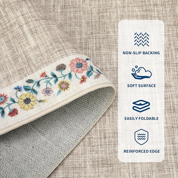 GarveeHome Washable Living Room Rug 9x12 Floral Bordered Area Rugs Soft Thin - Image 3