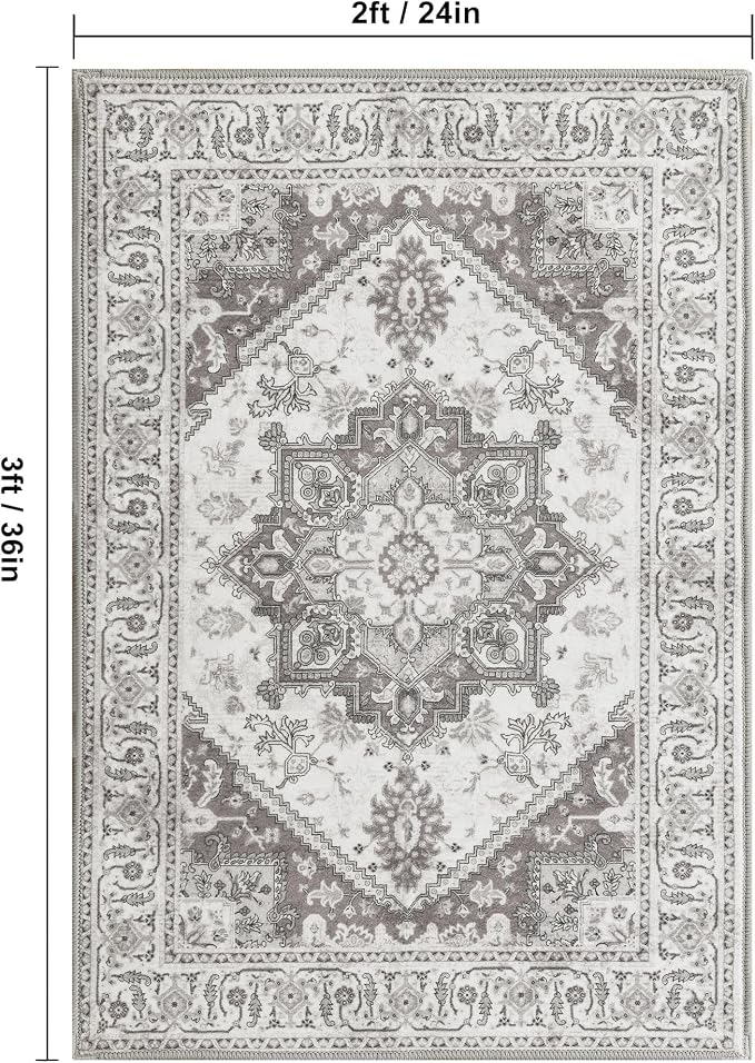 XWZO Entryway Area Rug 2x3ft — Soft Vintage Low Pile Non-Slip Backing Door - Image 2