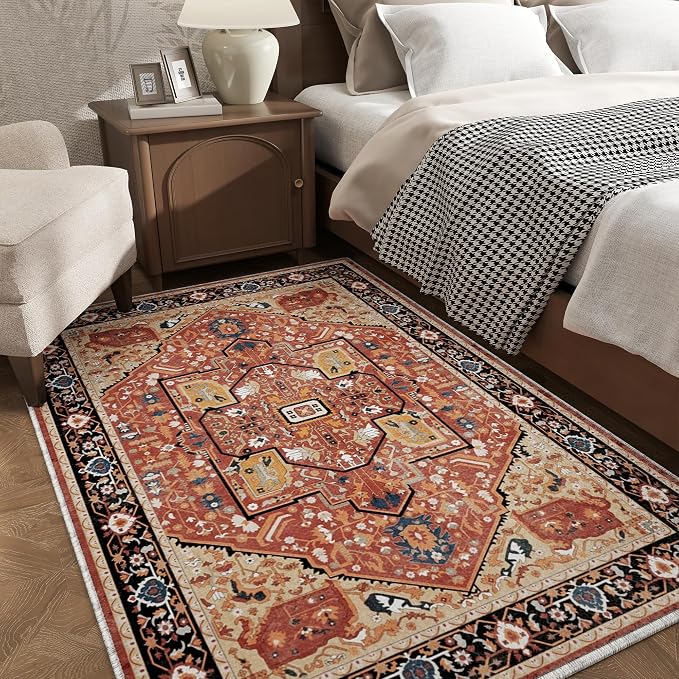 EnHomee 4x6 Washable Area Rugs for Bedroom, Boho Vintage Rugs, Foldable Area - Image 3