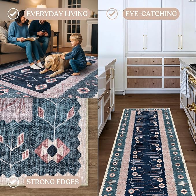 Washable Area Rug. Modern Farmhouse. Vintage. Turkish. Bohemian. Distressed. - Image 4