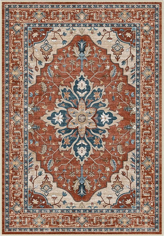 Area Rugs 2'x3' Washable Non-Slip, Floral Vintage Distress Print Pattern by RELEANY
