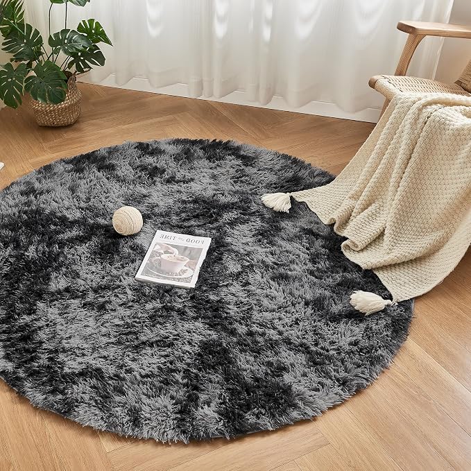Andency Tie-Dyed Dark Grey Round Area Rug - Image 6