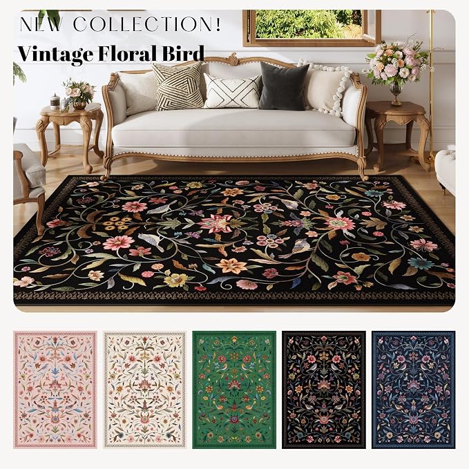 Vintage Medallion Floral Round Rug 4ft, Washable Circle Area Rug, Non-Slip Soft - Image 8