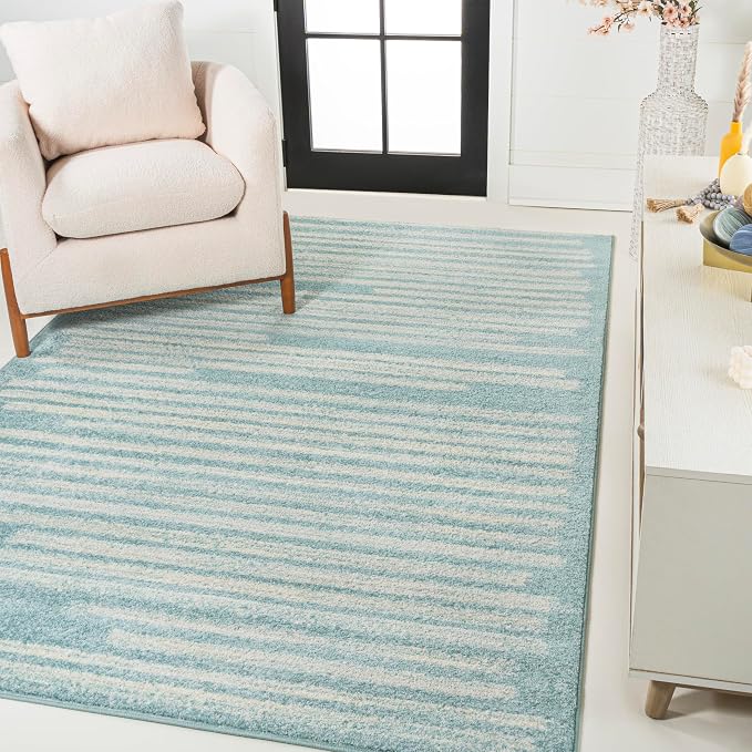JONATHAN Y Khalil Modern Berber Stripe Turquoise/Cream Indoor Area Rug by JONATHANY