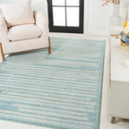 JONATHAN Y Khalil Modern Berber Stripe Turquoise/Cream Indoor Area Rug by JONATHANY