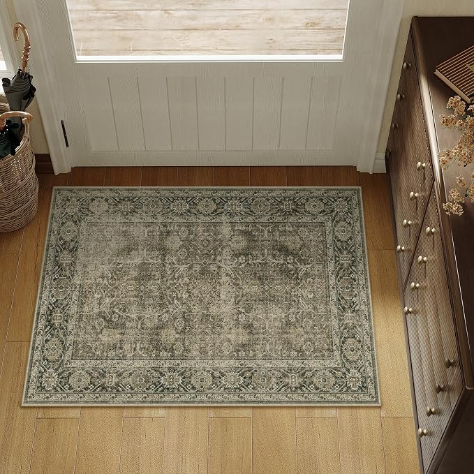 Light Brown Entryway Area Rug 2x3 Vintage Indoor Kitchen Washable Door Mat - Image 4
