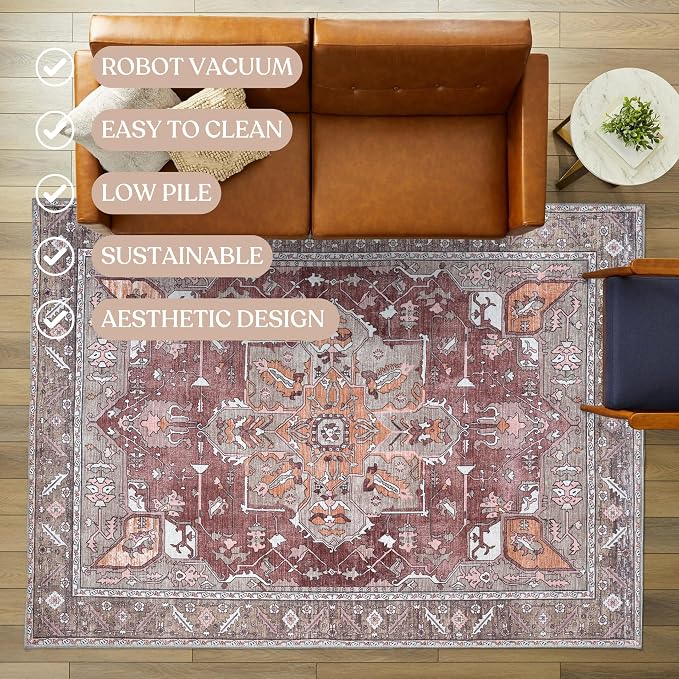 Washable Area Rug. Modern Farmhouse. Vintage. Turkish. Bohemian. Distressed. - Image 3