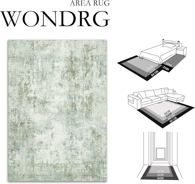 12x15 Washable Area Rug Sage Green Abstract Living Room Bedroom Carpet Neutral - Image 2