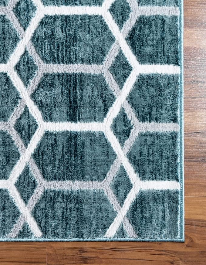 Rugs.com Lattice Trellis Collection Rug – 10 Ft Runner Blue Low-Pile Rug Perfect - Image 9