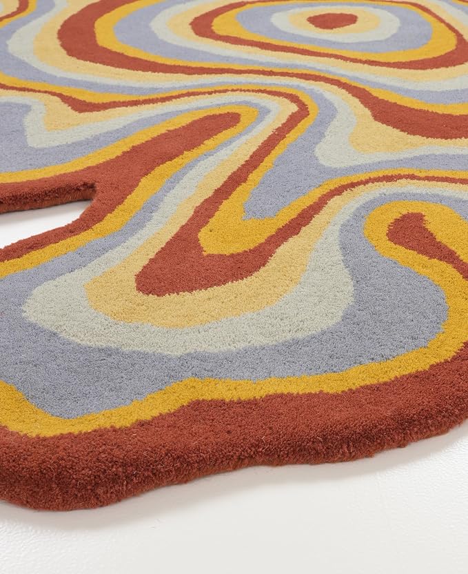 Irregular Shaped Handmade Wool Area Rug | Modern Colourful Stripe Premium - Image 3