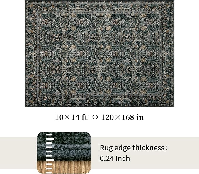 Washable Living Room Rug: 10x14 Boho Floral Soft Area Rug - Image 2