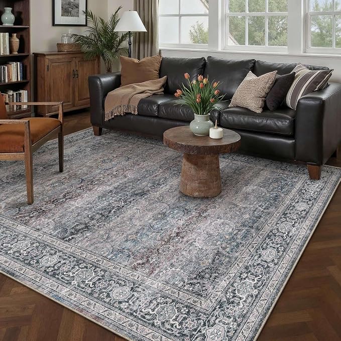 HUGEAR 5x7 Area Rug Purple Machine Washable Rug Vintage Neutral Distressed Mat - Image 2