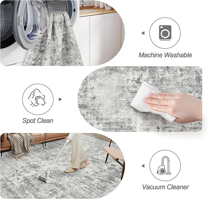 Abstract Rug 8x10 Large Living Room Rugs Neutral Modern Washable Area Rugs - Image 6