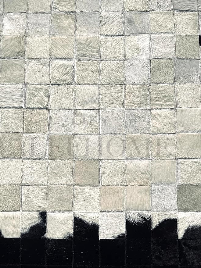 Round Geometric Patchwork Cowhide Leather Area Rug – Washable Non-Slip Modern - Image 6