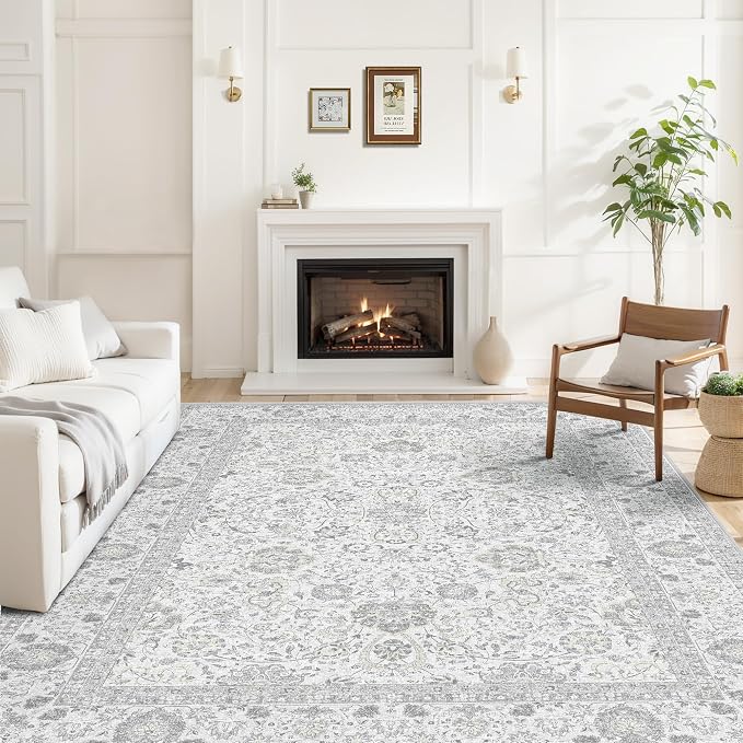 Neutral Area Rugs 8x10 for Living Room Vintage Rug Boho Floral Modern Washable - Image 3