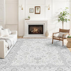Neutral Area Rugs 8x10 for Living Room Vintage Rug Boho Floral Modern Washable - Image 3