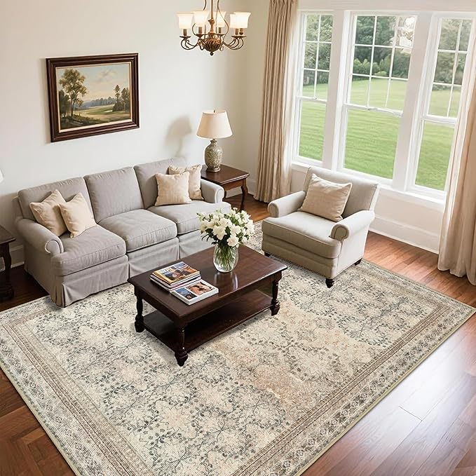 4x6 Area Rug for Bedroom Machine Washable, Non Slip Vintage Floral Kitchen Rugs by Zarvenda