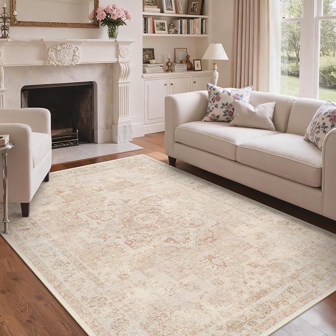 6x9 Area Rugs for Living Room, Machine Washable Rug, Non Slip Vintage Rugs by BESBLEE
