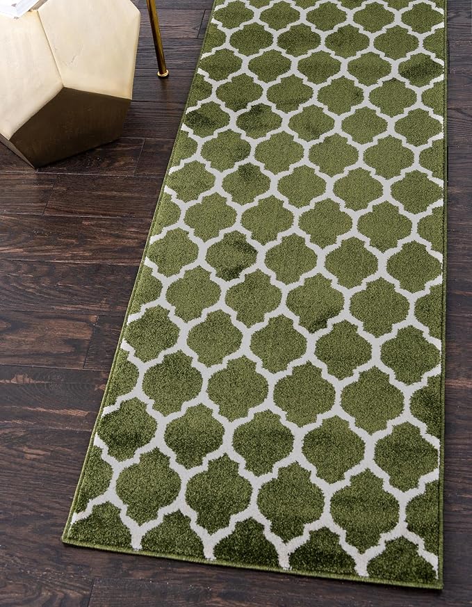 Rugs.com Lattice Collection Rug – 10 Ft Runner Dark Green Medium Rug Perfect by Rugscom