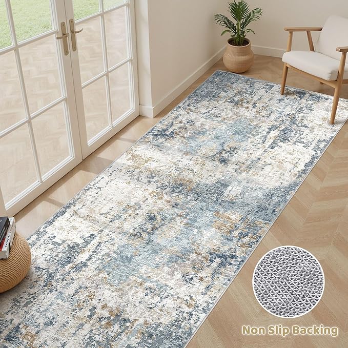 Runner Rug Non Slip Rugs: 3x10 Hallway Kitchen Washable Abstract Soft Modern - Image 3