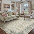 Beige Area Rug 8x10 Living Room Machine Washable Vintage Carpet Non Slip Indoor - Image 5