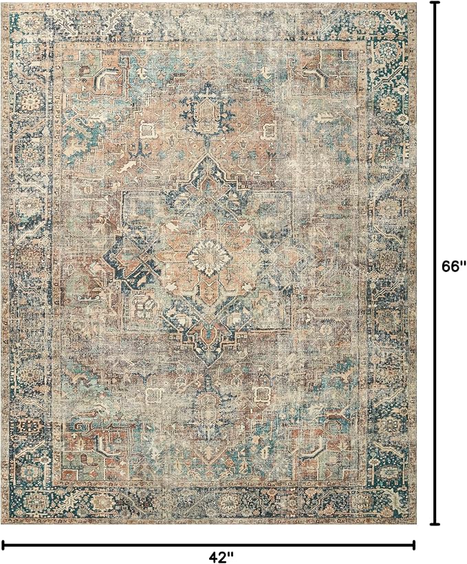 Loloi Margot Collection MAT-02 Terracotta/Lagoon 3'-6" x 5'-6" Accent Rug feat. - Image 2