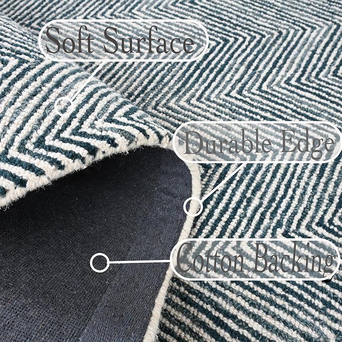 Modern Herringbone Chevron Collection Handcrafted Wool Area Rug - Image 6