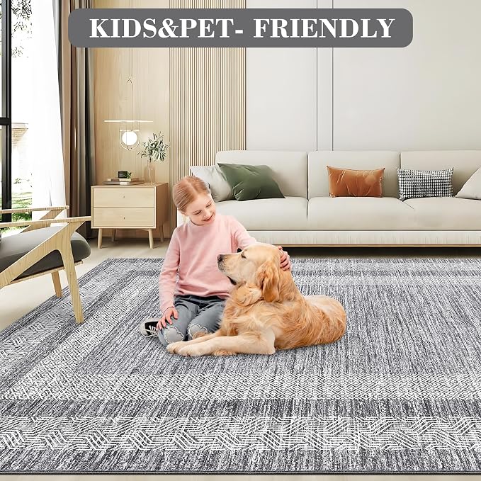 GarveeHome 2x6 Modern Bordered Runner Rug Soft Non Slip Washable Floor Carpet - Image 5