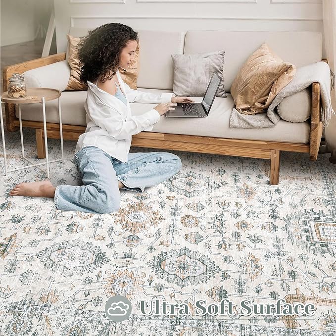 Area Rug 9x12 Living Room Rug, Machine Washable Vintage Distressed Boho Area - Image 4